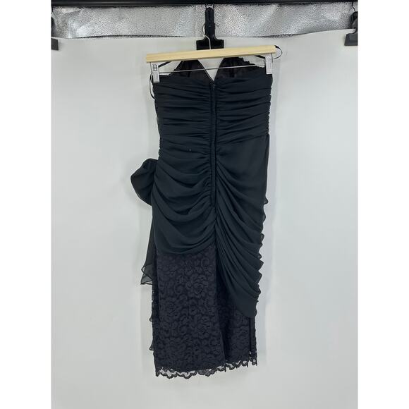 Vintage Lillie Rubin Womens 10 Cocktail Dress Black Strapless Bow Lace Party - Picture 4 of 13